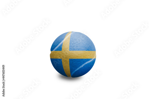 Tennis ball with the coloured national flag of  Sweden on the white background	
