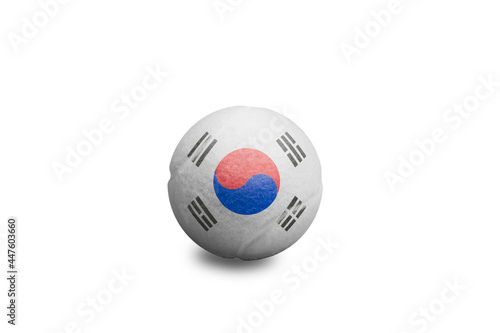 Tennis ball with the coloured national flag of  South Korea on the white background	