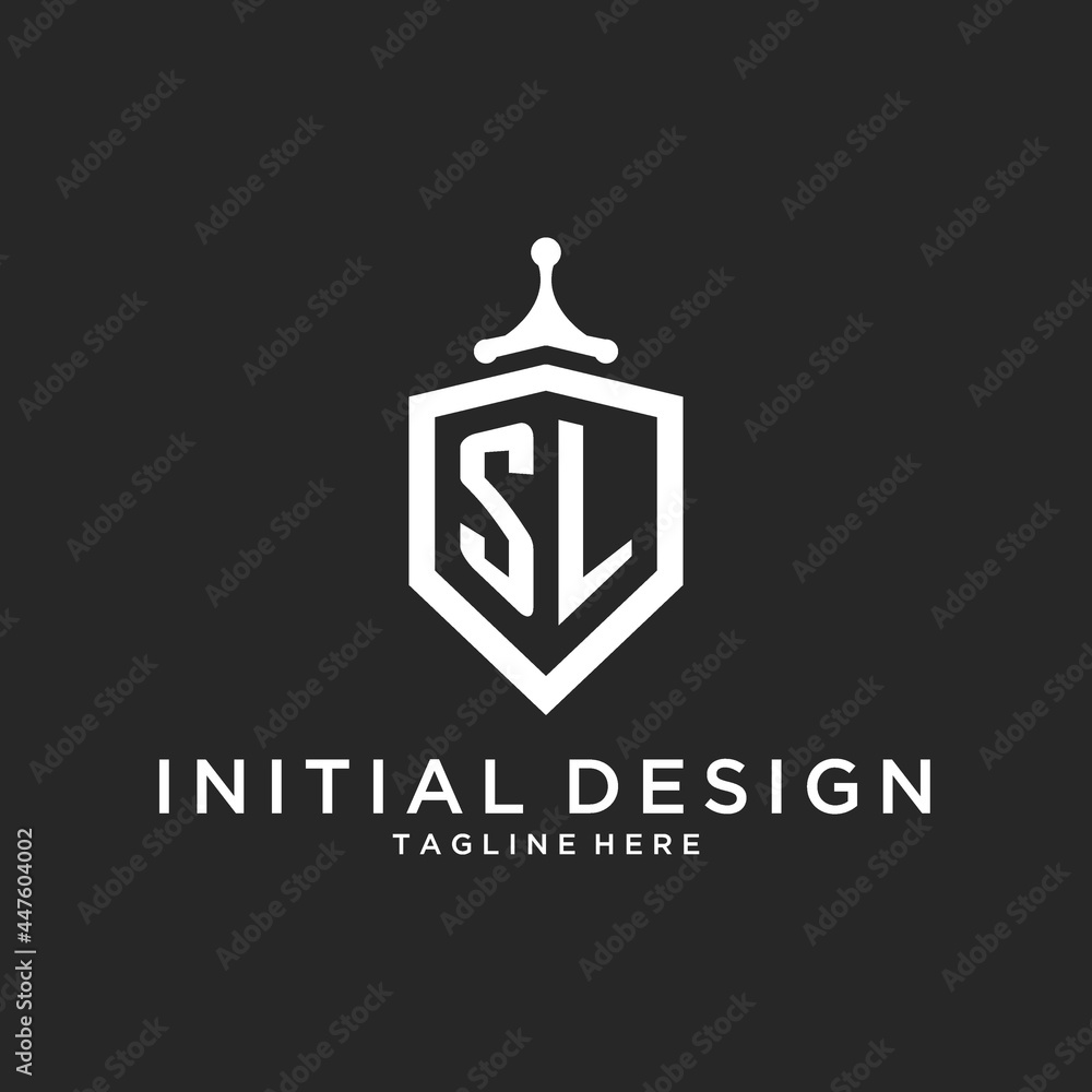 SL monogram logo initial with shield guard shape design Stock Vector ...