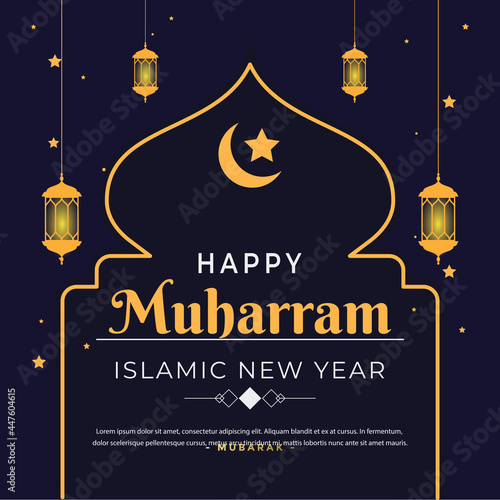 happy muharram islamic new years greeting card