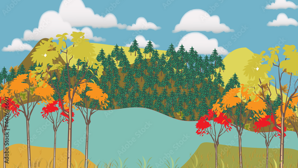 color illustration of an autumn landscape for animation