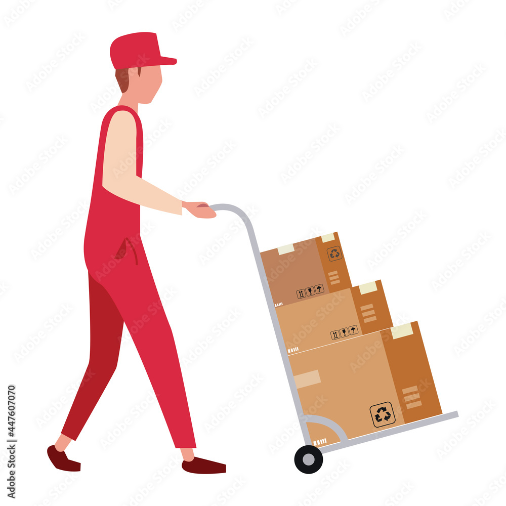 Delivery man with boxes on cart Delivery man with boxes on cart