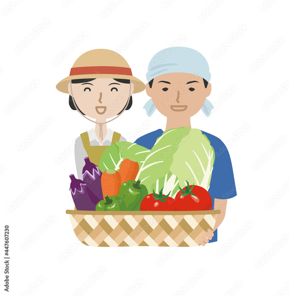 たくさんの作物を持った農家の人々(上半身)
たくさんの作物を持った農家の人々(上半身)