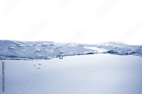 Water splash Aqua flowing in waves and creating bubbles Drops on the water surface feel fresh and clean isolated on white background.