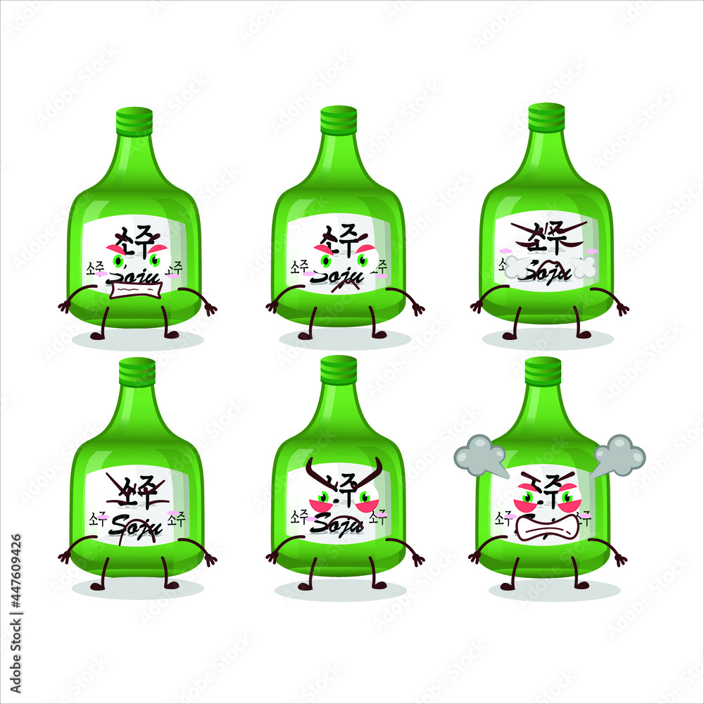 Soju cartoon character with various angry expressions. Vector illustration Soju cartoon character with various angry expressions. Vector illustration