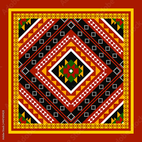Geometric ethnic oriental seamless pattern traditional Design for background,carpet,wallpaper.clothing,wrapping,Batik fabric,Vector illustration.embroidery style - Sadu, sadou, sadow or sado