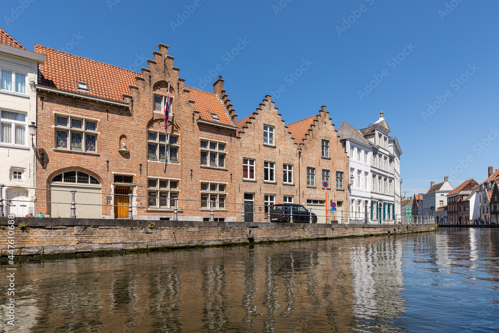 Typical canal and architecture in Bruges in Belgium