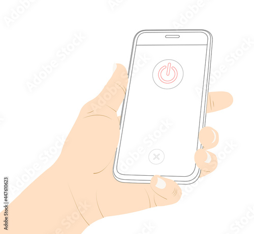 Power off, turn off, off, close, mobile phone, smart phone, hand, turn of device vector stock.