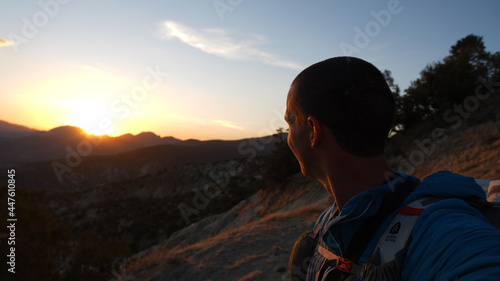 Desert section from Tehachapi Pass on the Thru Hiking footpath PCT (Pacific Crest Trail) in California, USA. 