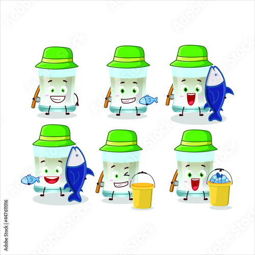 A fisherman tuica cartoon picture catch a big fish. Vector illustration