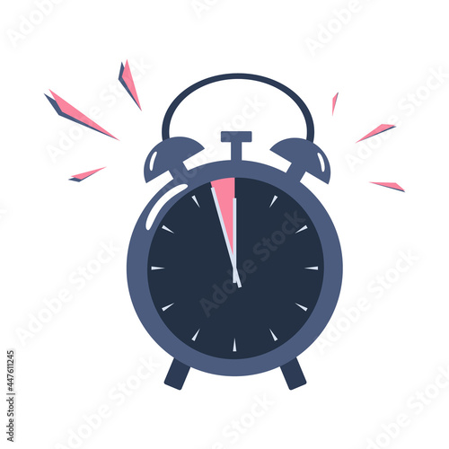 The alarm is ringing. The up arrow shows the wake-up time. Signal alarms and warnings. Business concept for countdown, ring alarm or time limit. The clock is on the last minute. Vector illustration.