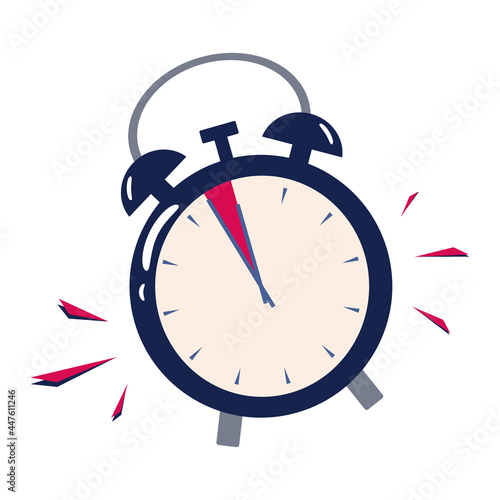 The alarm is ringing. The up arrow shows the wake-up time. Signal alarms and warnings. Business concept for countdown, ring alarm or time limit. The clock is on the last minute. Vector illustration.