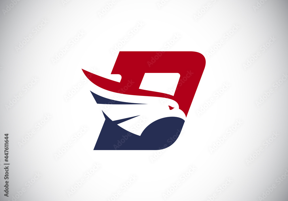 Vetor de Initial D monogram letter alphabet with Eagle head negative ...