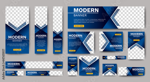 Abstract banner design web template Set, Horizontal web banner. Modern Gradient Blue cover header background for website design, Social Media Cover ads banner, flyer, invitation card. Vector EPS 10