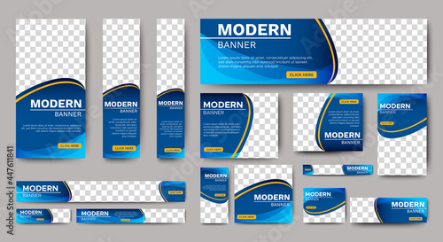 Abstract banner design web template Set, Horizontal web banner. Modern Gradient Blue cover header background for website design, Social Media Cover ads banner, flyer, invitation card. Vector EPS 10