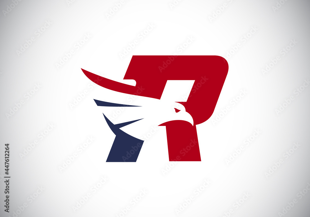 Initial R monogram letter alphabet with Eagle head negative space ...