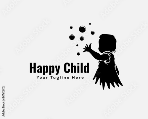 child showing free happy playing bubble silhouette logo template illustration inspiration