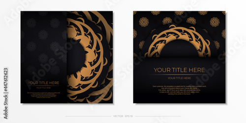 Luxury black square postcard template with vintage abstract mandala ornament. Elegant and classic vector elements ready for print and typography.