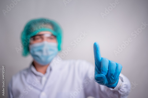 Doctor hand pointing on empty space  virtual screen  for montage your texts or pictures. Healthcare amn medical concept.