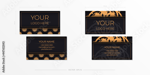Black luxury business cards with decorative ornaments business cards  oriental pattern  illustration. Ready to print  meet the requirements of the printing house.
