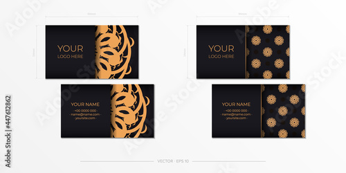 Black luxury business cards with decorative ornaments business cards, oriental pattern, illustration. Ready to print, meet the requirements of the printing house.