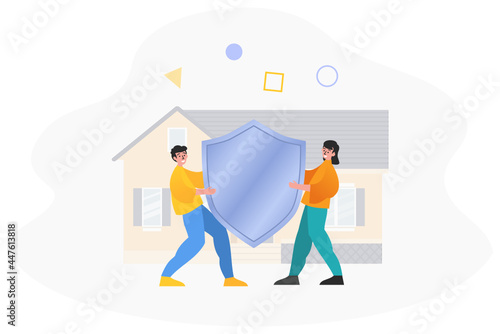 Real estate insurance, house protection, security system. Secure your house from robbers. Modern vector illustration