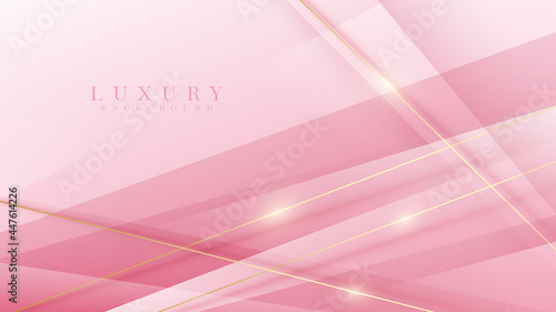 Pink luxury background with glitter gold lines, Modern cover design. Vector illustration.