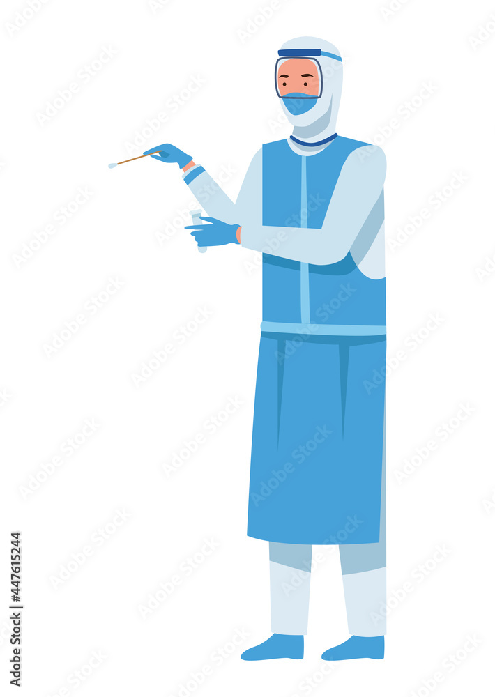 Doctor in protective suit with test Doctor in protective suit with test