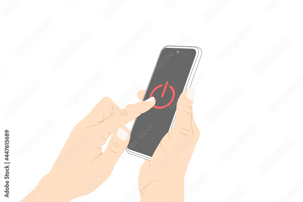 Control, power switch, power off, turn off, button, pushing, smart phone touch vector illustration. Control, power switch, power off, turn off, button, pushing, smart phone touch vector illustration.