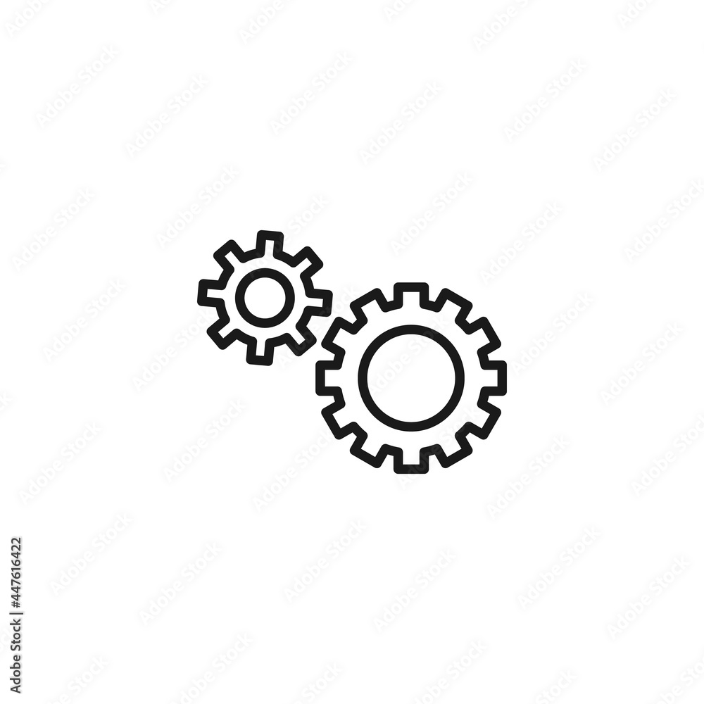 Line icon of simple gear with lots of small teeth and round center