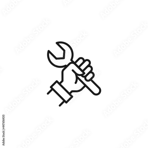 Line icon of faceless construction worker using wrench