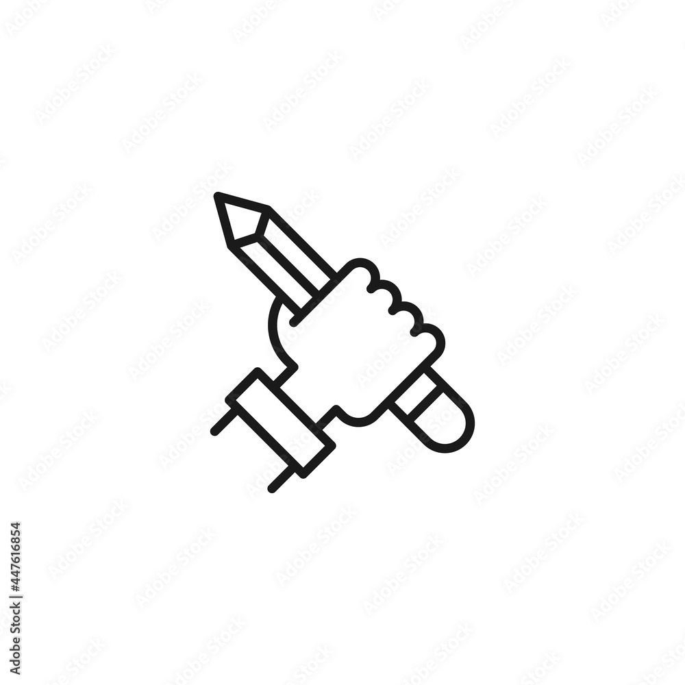 Line icon of unrecognizable male using big pencil for drawing Line icon of unrecognizable male using big pencil for drawing