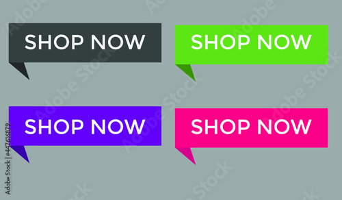 set shop now text web buttons, sign icon label, colorful shape, gradient color © creativeKawsar