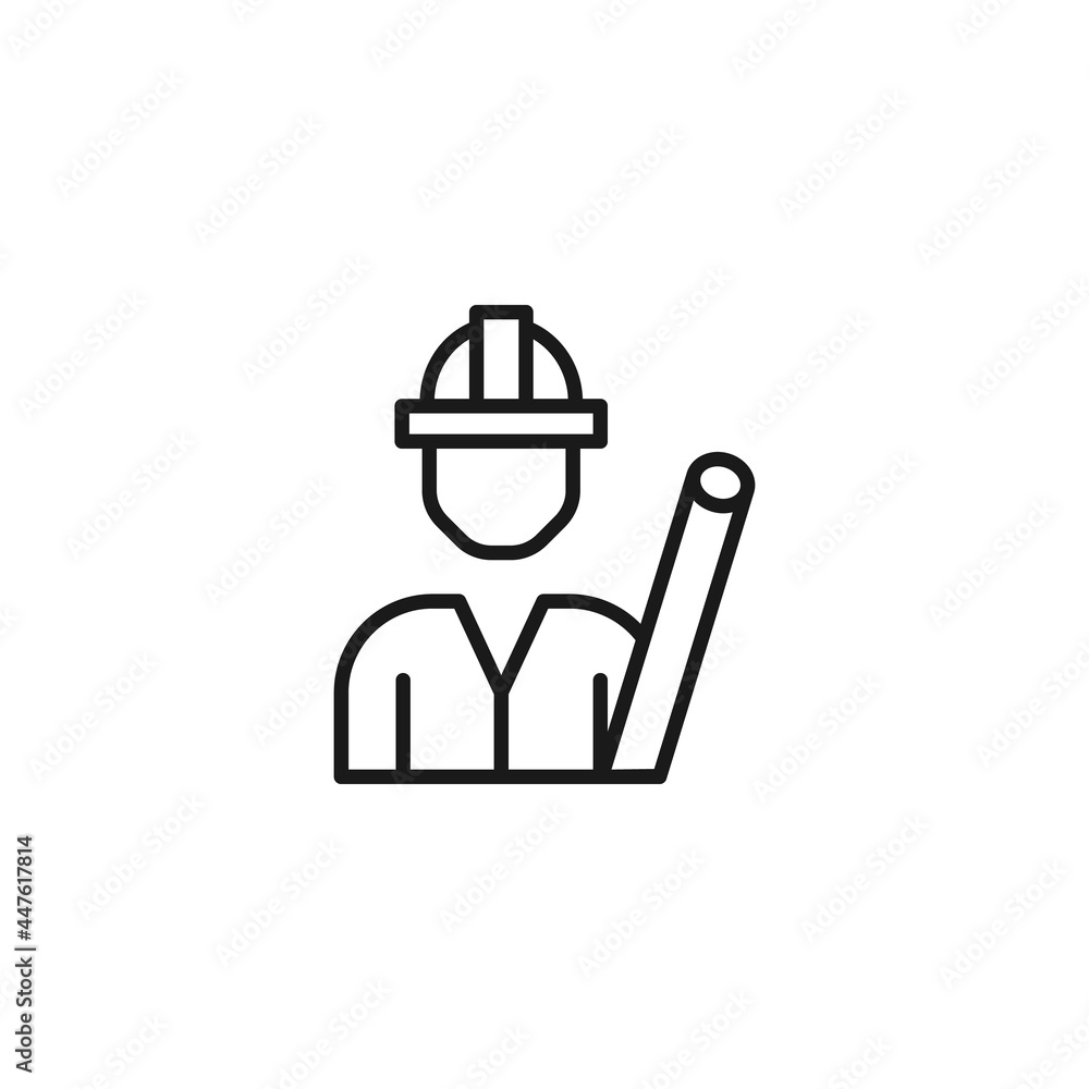 Line icon of construction worker with Line icon of construction worker with