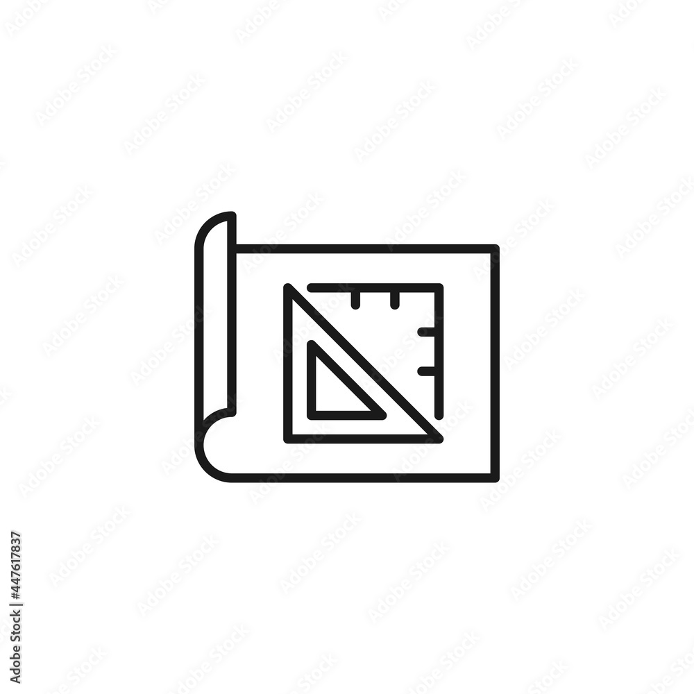 Line icon of rectangular ruler on piece of paper Line icon of rectangular ruler on piece of paper