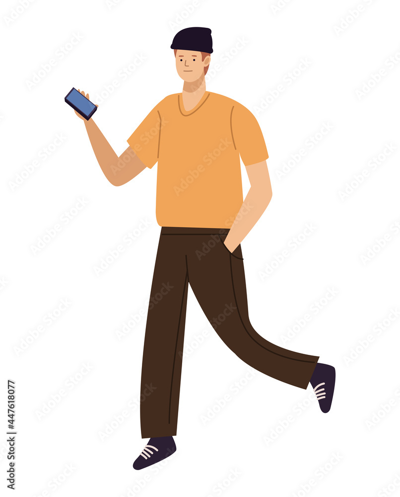 man walking using smartphone man walking using smartphone