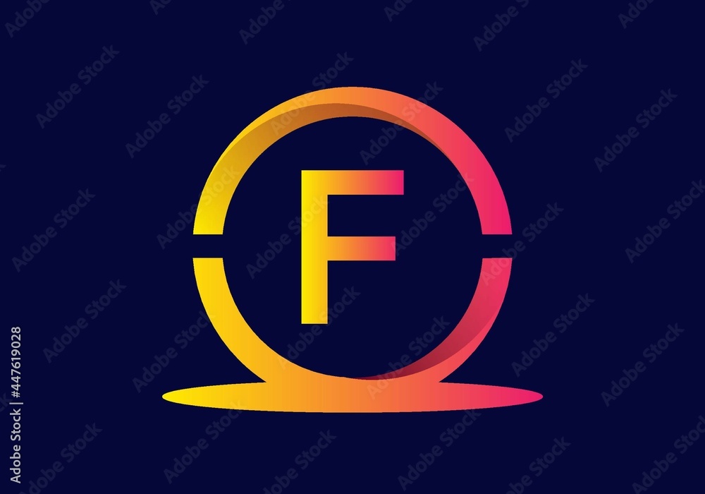 Obraz premium Colorful yellow pink gradient color of F initial letter