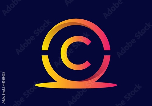 Colorful yellow pink gradient color of C initial letter