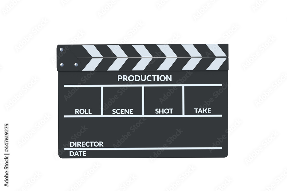 Movie clapper board isolated on white background. 3d render
