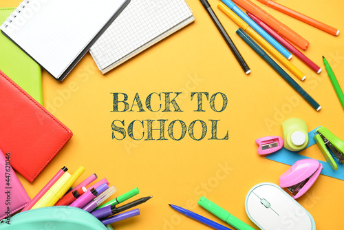 Set of school supplies on c...