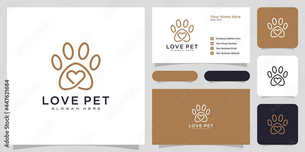 love pet logo vector line style and business card