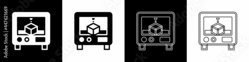 Set 3D printer icon isolated on black and white background. 3d printing. Vector