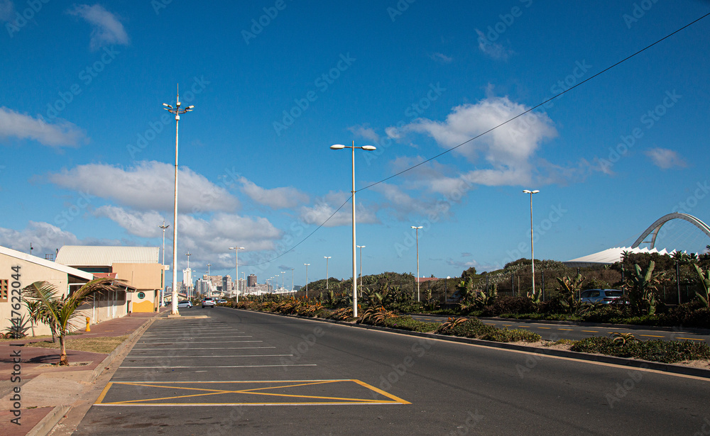 Empty Beach Road with Durban Buildings in Background