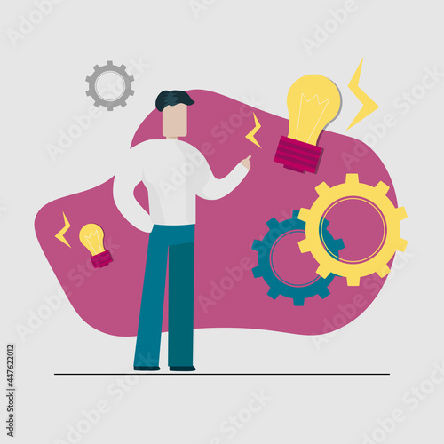 a man in a business suit got a great idea and the gears spun