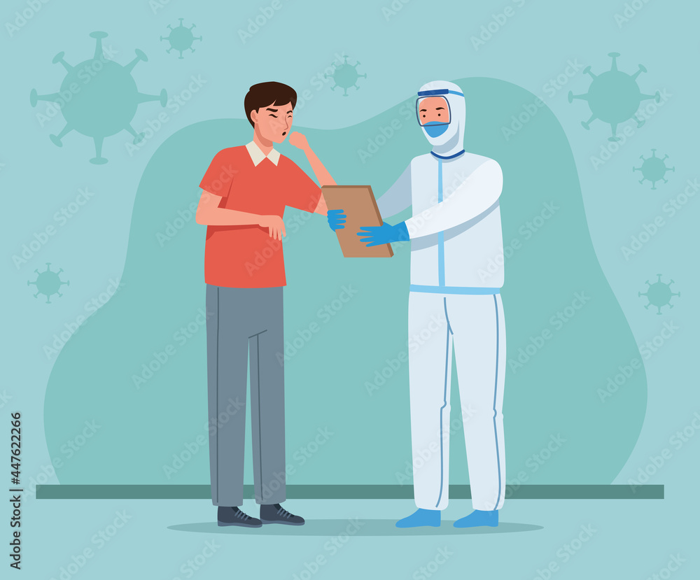 Doctor in protective suit cheching boy Doctor in protective suit cheching boy