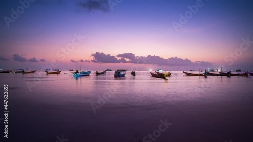 Time lapse of Beautiful sunset and Long tail boat at Koh tao island,Thailand.