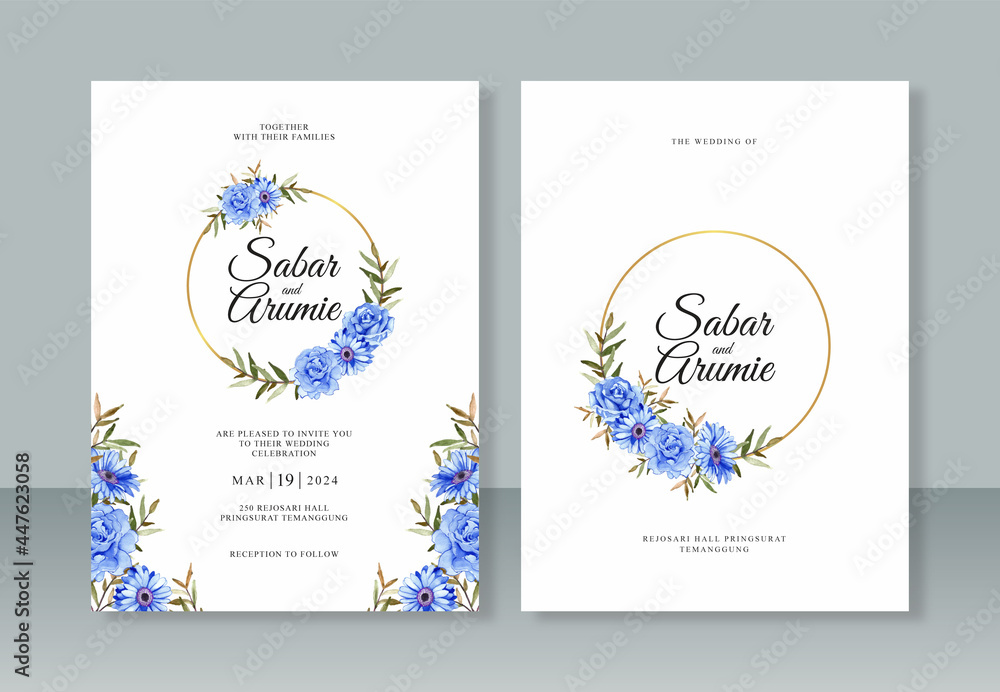 Beautiful wedding invitation card with flower painting watercolor