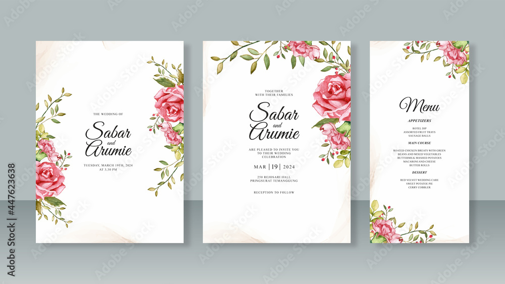 Set of wedding invitation templates with watercolor floral