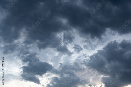 Sky background to replace, cloudy sunset, sunrise with rays, scenic clouds