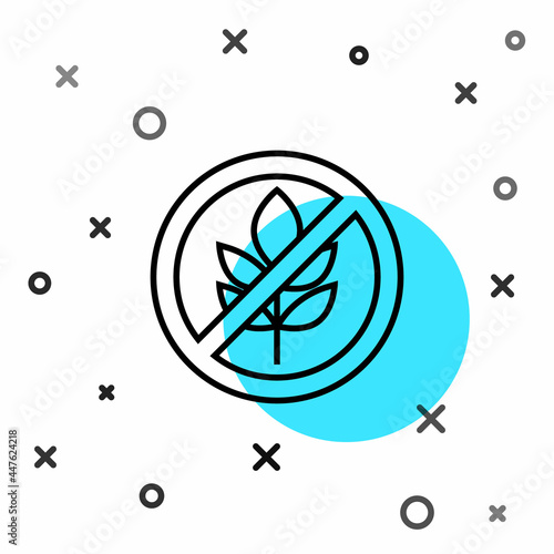 Black line Gluten free grain icon isolated Black line background. No wheat sign. Food intolerance symbols. Random dynamic shapes. Vector